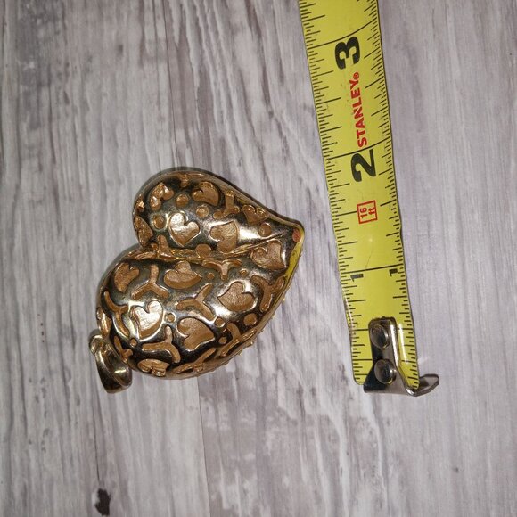 Vintage Heart-Shaped Rhinestone Pendant 2" Gold-Tone Chunky Statement - Picture 5 of 7